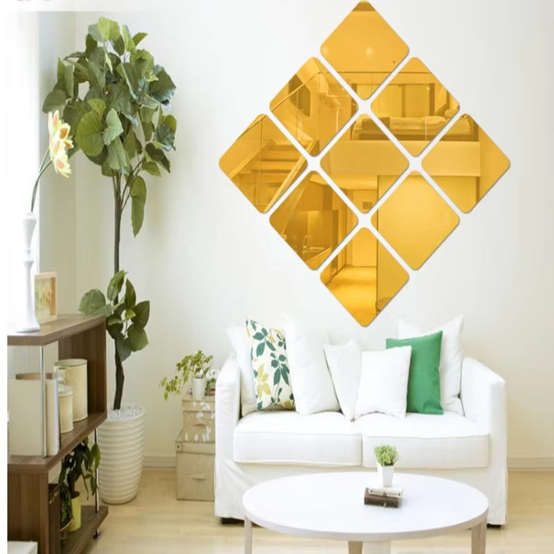 Self-Adhesive 3D Square Acrylic Mirror Wall Stickers DIY Free Combination Stickers for Living Room Porch Background Decoration